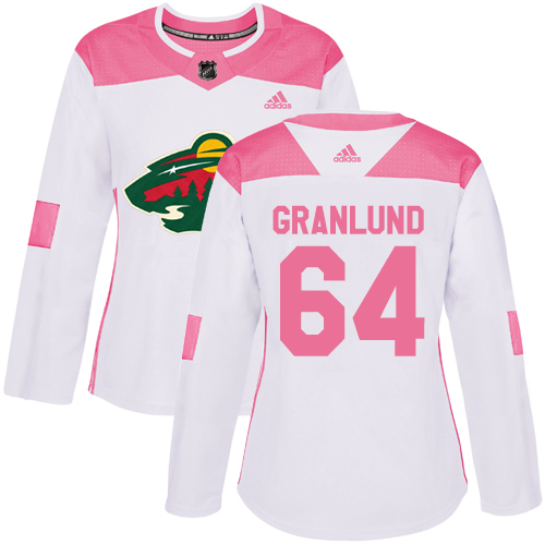 Adidas Wild #64 Mikael Granlund White/Pink Authentic Fashion Women's Stitched NHL Jersey - Click Image to Close